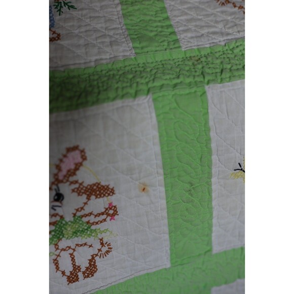 Vintage Peter Rabbit Cross Stitch Hand Embroidered Baby Quilt  Blanket 39X29 - Picture 10 of 15